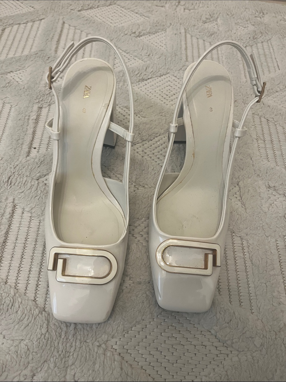 Zara Patent square toe sling back heels